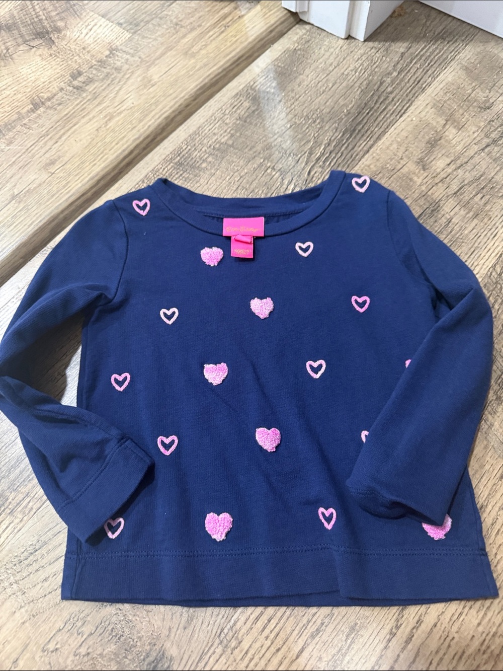Lilly Pulitzer Navy Long-Sleeve Top with Pink Hearts